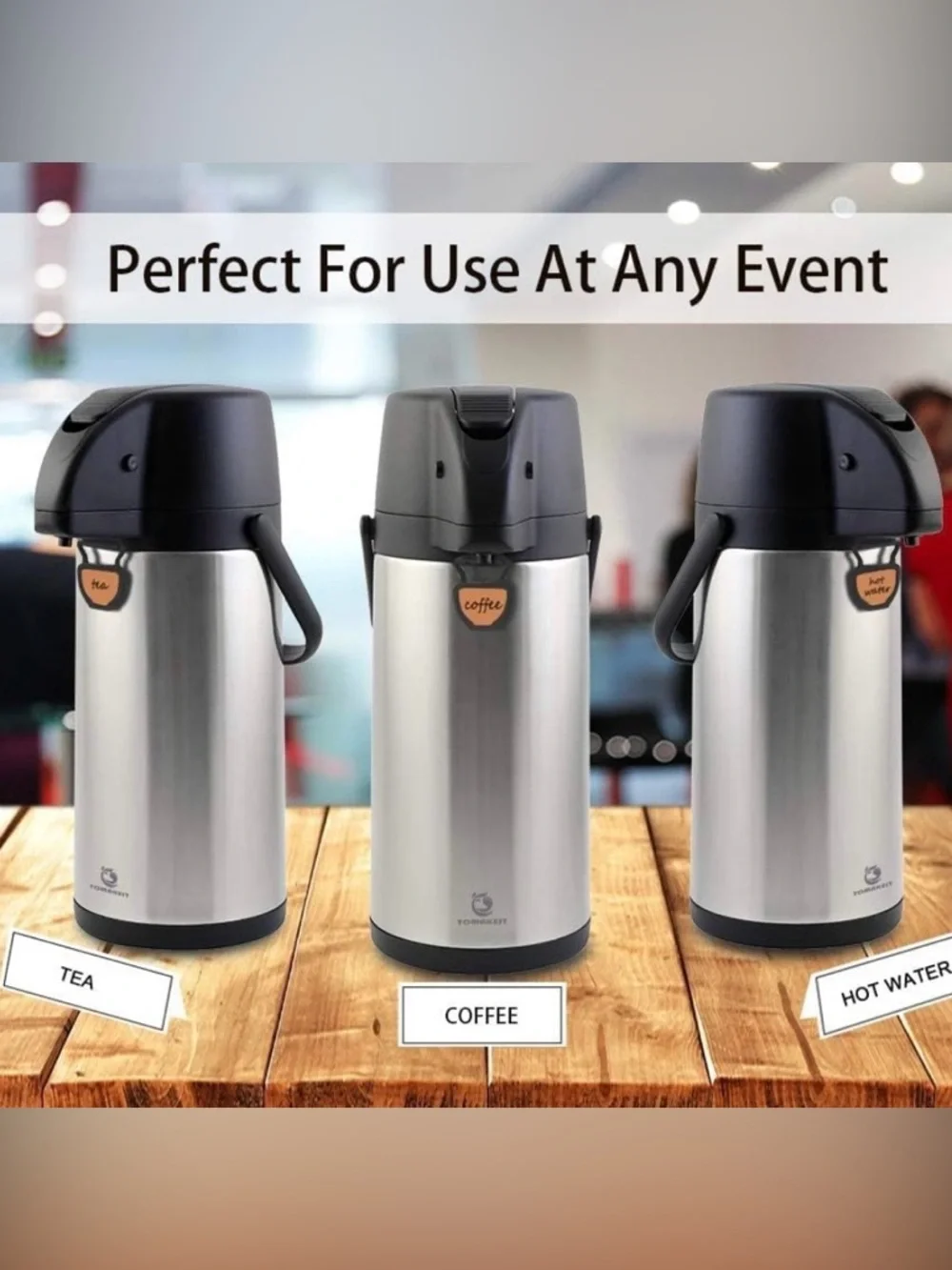 Tomakeit Airpot Coffee Dispenser with Stainless Steel Carafe - Black & Silver